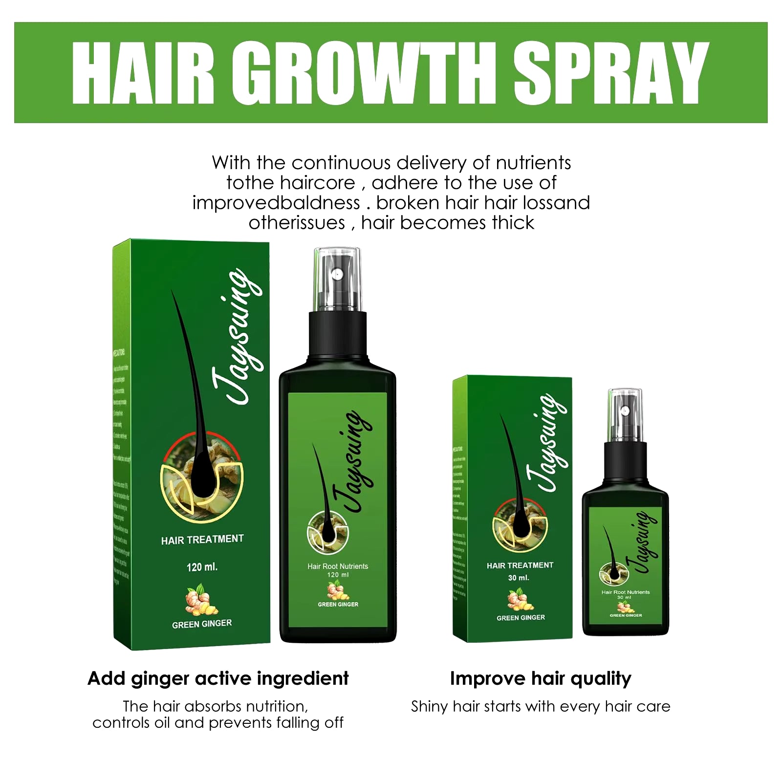 Hair Growth Spray Ginger Massage Scalp Damaged Treatment Solution Nourish Roots Fast Grow anti Hair Loss Serum Beauty Health