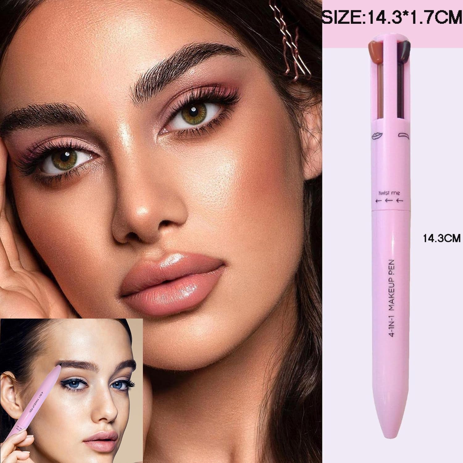 Crayon Maquillage 4 En 1, Stylo Multifonctionnel, 4 Couleurs, Sourcils, Eyeliner, Lèvres Et Surbrillance