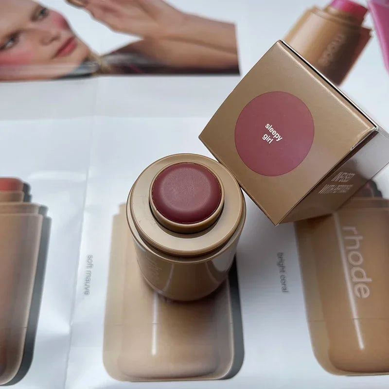 Rhod Pocket Blush LIP Stick Lip and Cheek Hydrating Stick Natural Rouge Powder Blush Cream Lipstick Cheek Easy to Apply Color