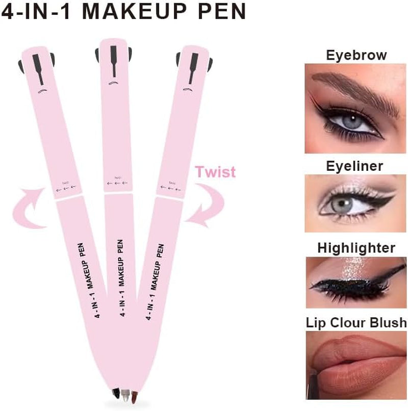 Crayon Maquillage 4 En 1, Stylo Multifonctionnel, 4 Couleurs, Sourcils, Eyeliner, Lèvres Et Surbrillance